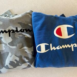 Champion Men’s Small Hoodie Bundle – Camo & Blue (2 pcs)